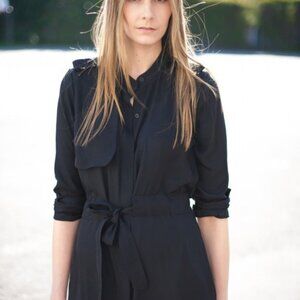 Club Monaco trench style midi shirt dress black women's size 6